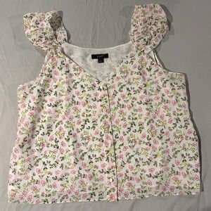 J. Crew Pink and Green Floral Sleeveless Blouse Size Large